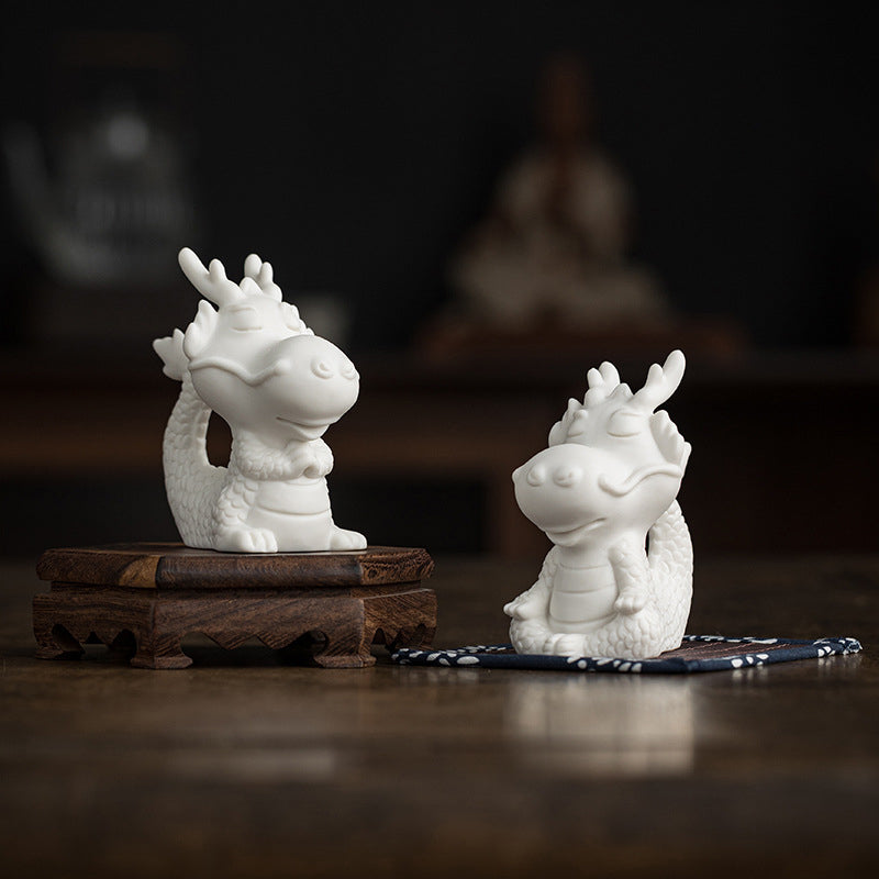 White Porcelain Chinese Dragon Statue | Feng Shui Charm