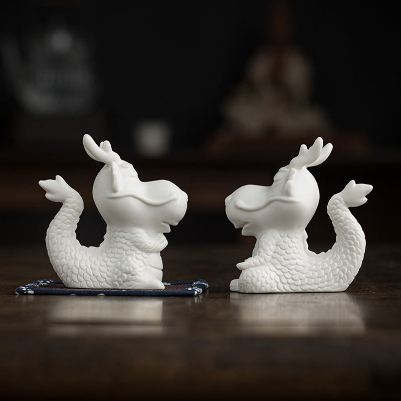 White Porcelain Chinese Dragon Statue | Feng Shui Charm