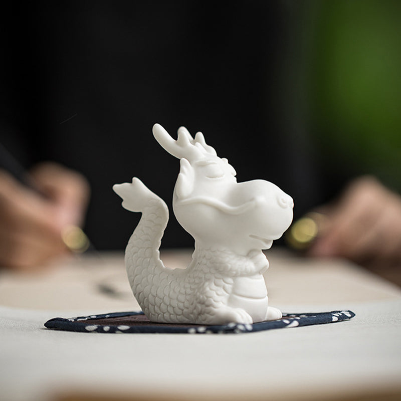 White Porcelain Chinese Dragon Statue | Feng Shui Charm