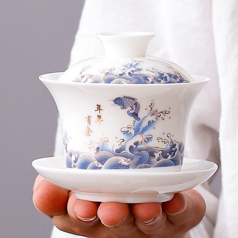 White Porcelain Gaiwan Tea Cup with Lid - Zen Decor