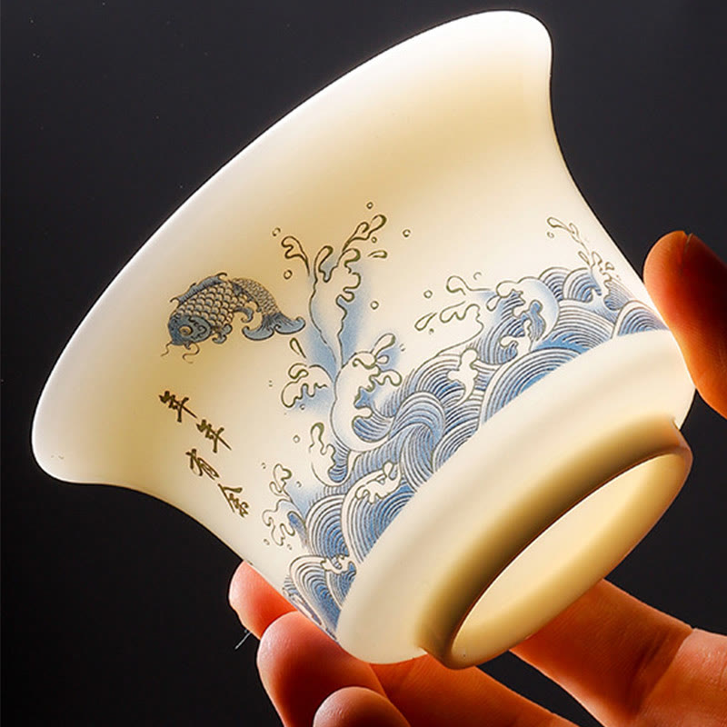 White Porcelain Gaiwan Tea Cup with Lid - Zen Decor