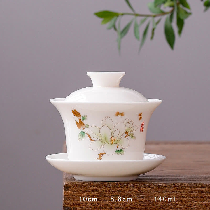 White Porcelain Gaiwan Tea Cup with Lid - Zen Decor