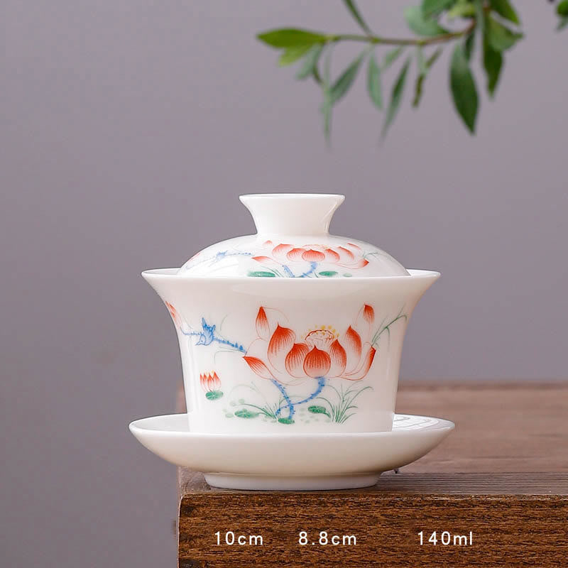 White Porcelain Gaiwan Tea Cup with Lid - Zen Decor