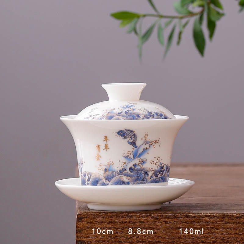 White Porcelain Gaiwan Tea Cup with Lid - Zen Decor