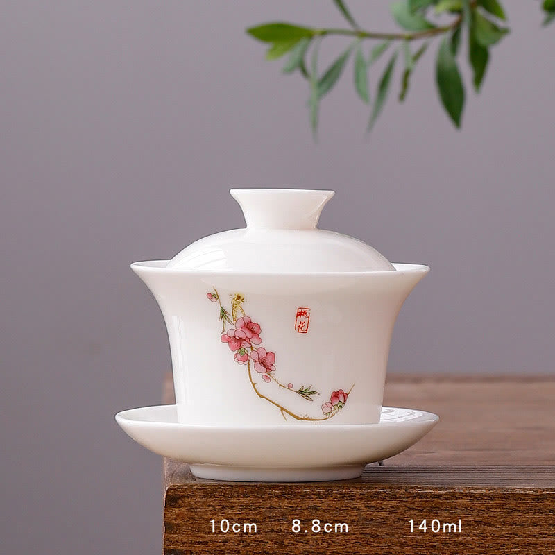 White Porcelain Gaiwan Tea Cup with Lid - Zen Decor