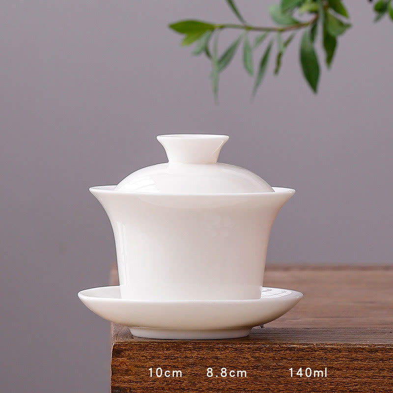 White Porcelain Gaiwan Tea Cup with Lid - Zen Decor