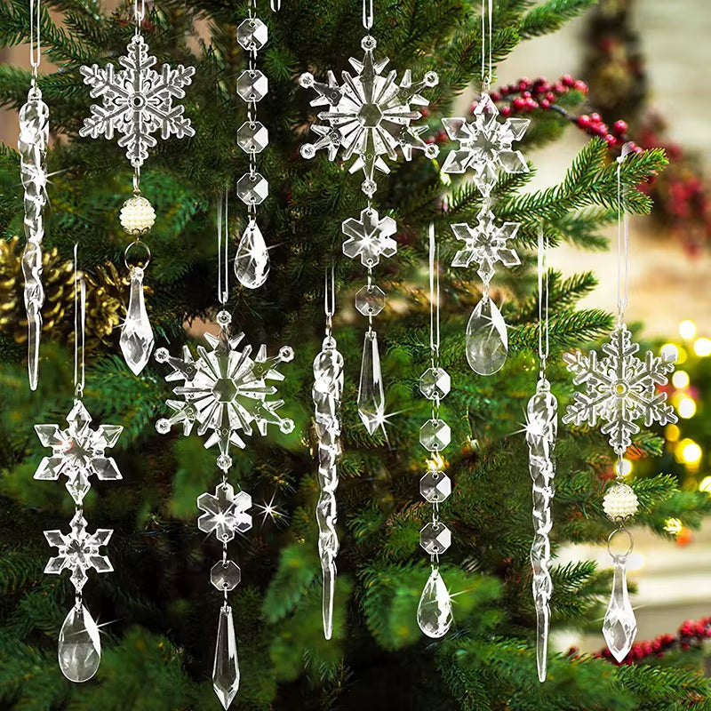 Crystal snowflake and icicle ornaments in Winter Snowflake Wind Chimes for home decor