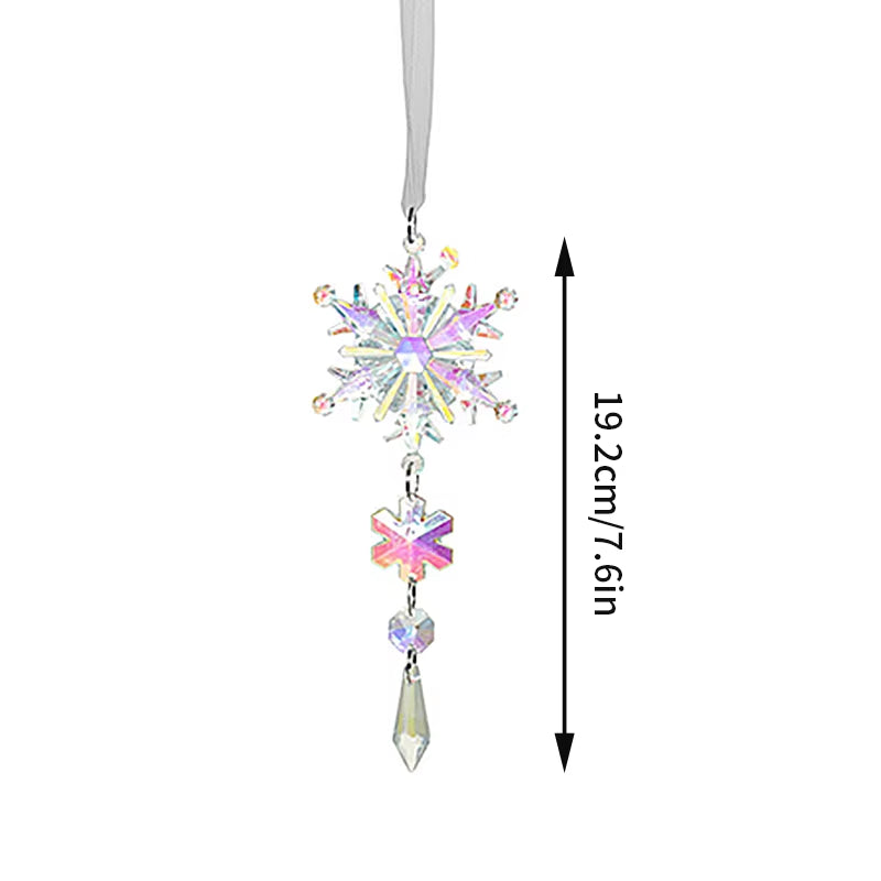 Iridescent crystal snowflake ornament with flower and teardrop accents for home decor