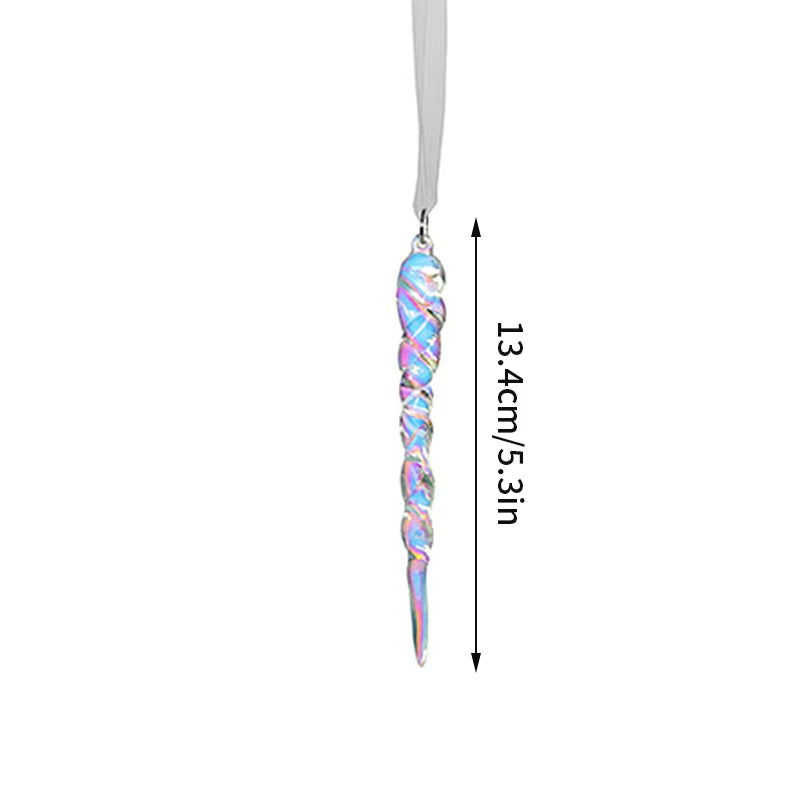 Iridescent spiral unicorn horn ornament with ribbon in Winter Snowflake Wind Chimes