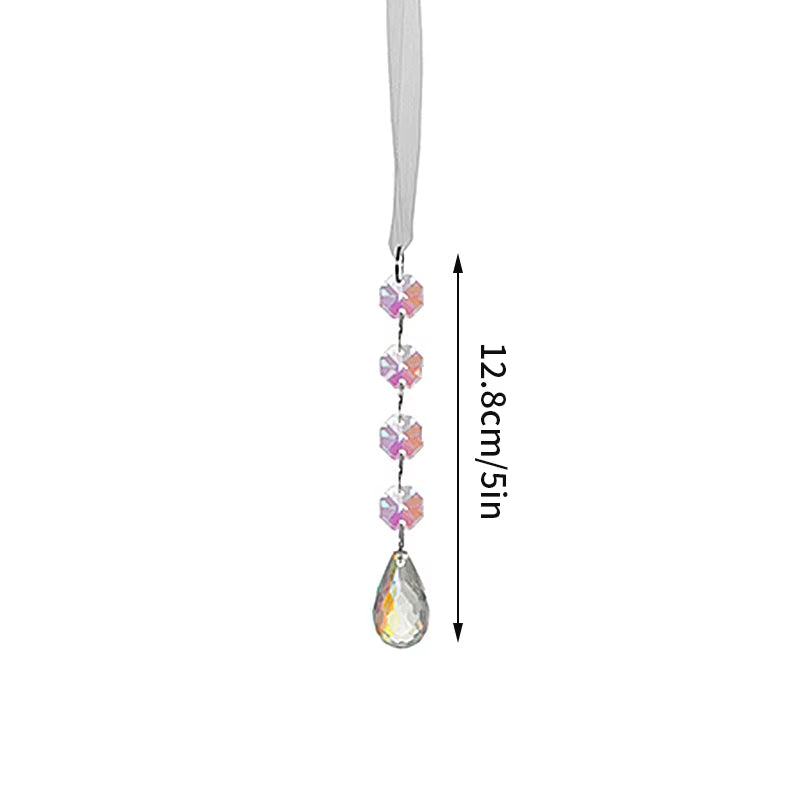 Crystal suncatcher ornament with pink beads and teardrop pendant for home decor