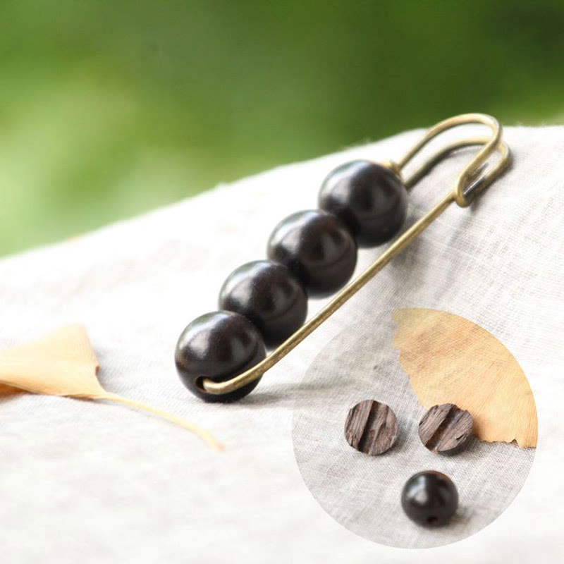 Wood Healing Brooch with Sandalwood Agathis Alba Beads