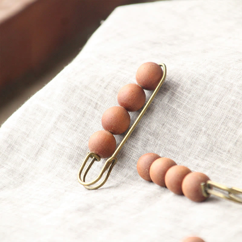 Wood Healing Brooch with Sandalwood Agathis Alba Beads