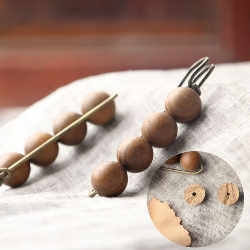 Wood Healing Brooch with Sandalwood Agathis Alba Beads