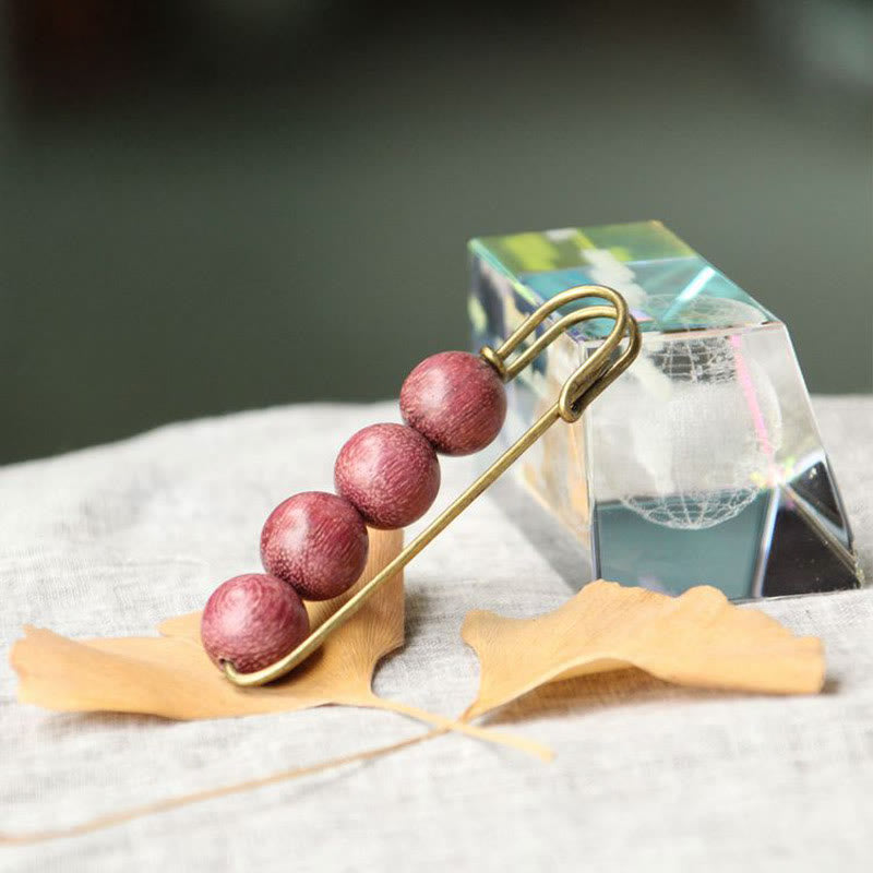 Wood Healing Brooch with Sandalwood Agathis Alba Beads