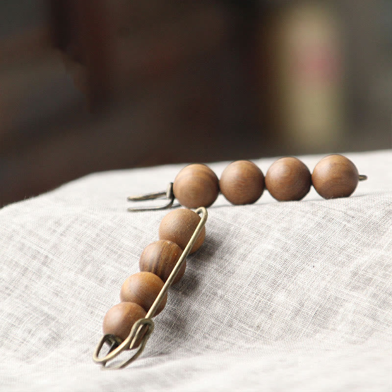 Wood Healing Brooch with Sandalwood Agathis Alba Beads