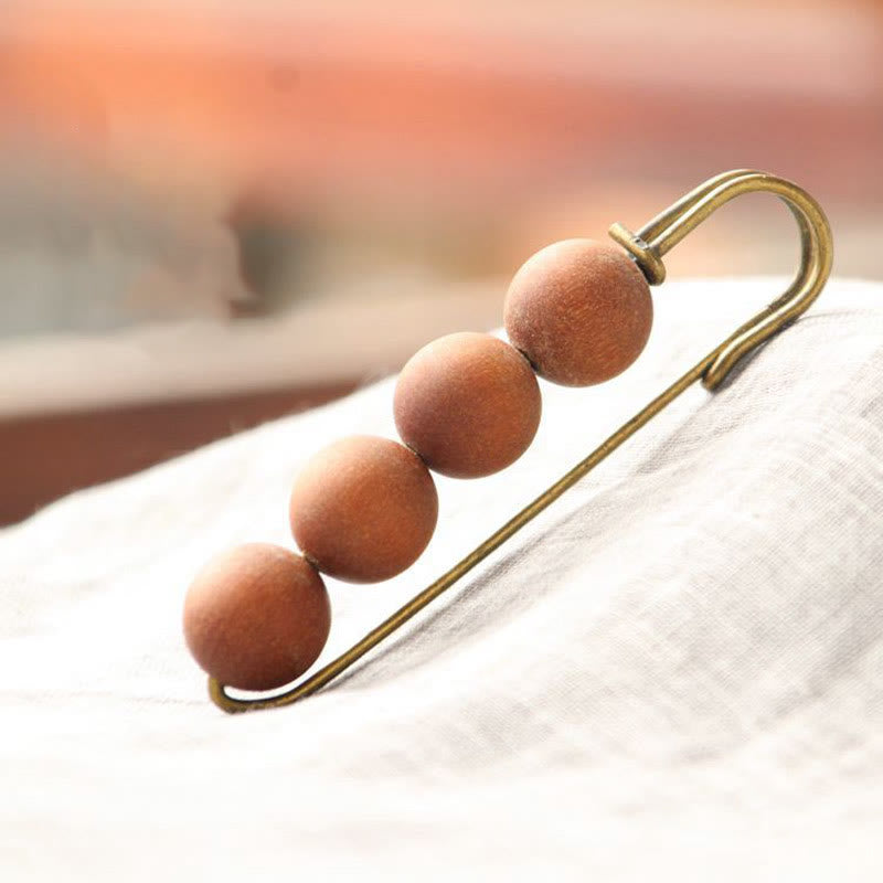 Wood Healing Brooch with Sandalwood Agathis Alba Beads