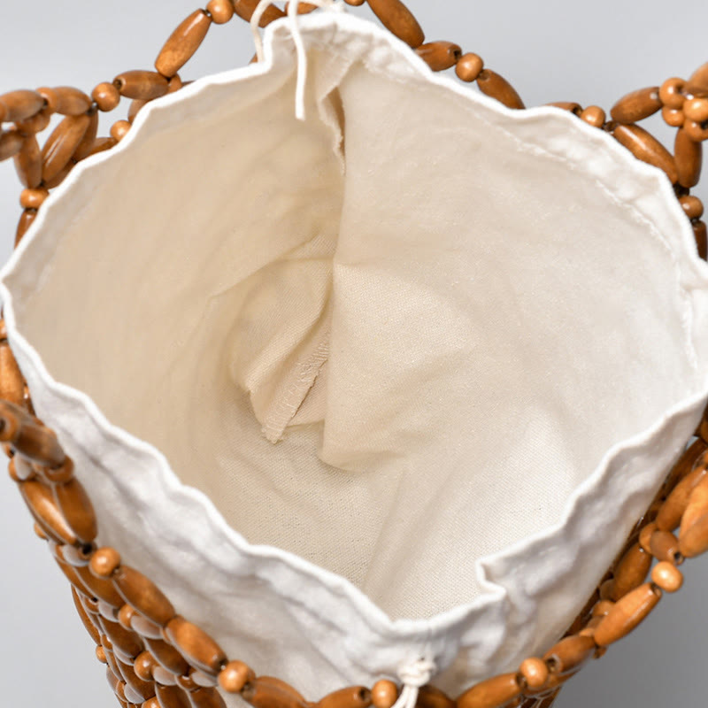 Wooden Beads Hand-Woven Shoulder Bag for Spiritual Accessories