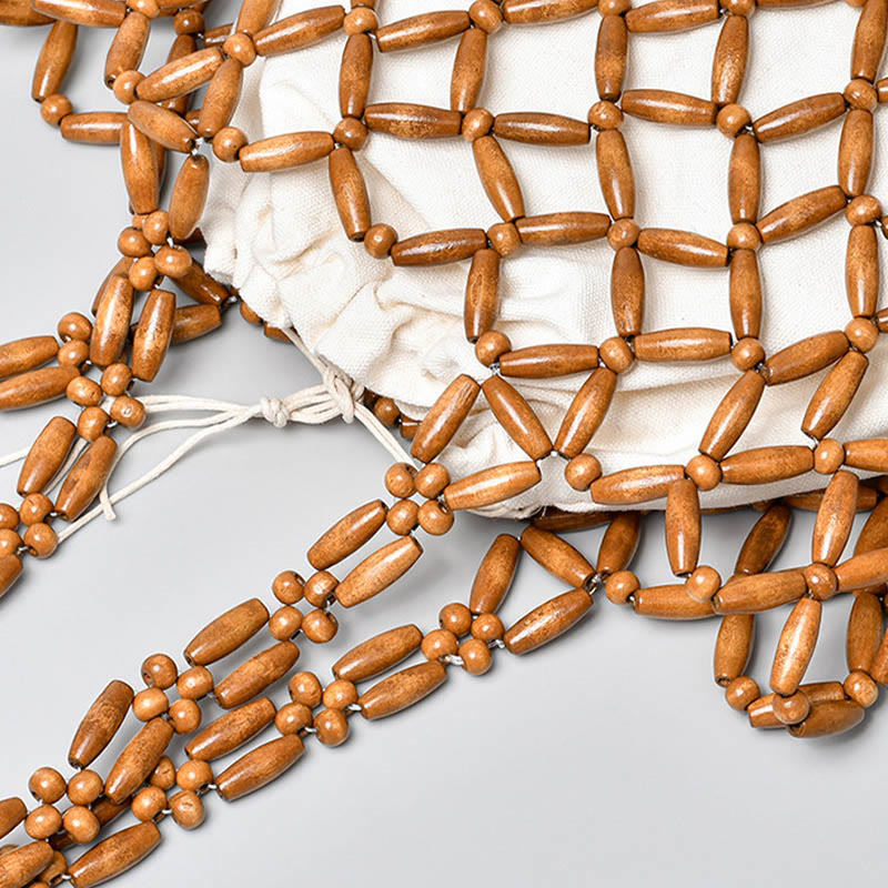 Wooden Beads Hand-Woven Shoulder Bag for Spiritual Accessories