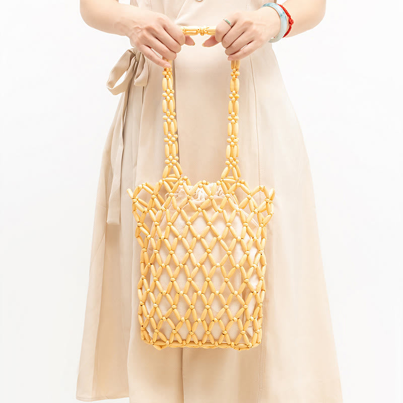 Wooden Beads Hand-Woven Shoulder Bag for Spiritual Accessories