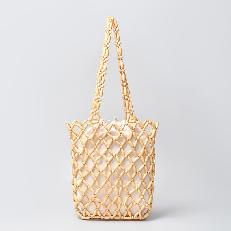 Wooden Beads Hand-Woven Shoulder Bag for Spiritual Accessories