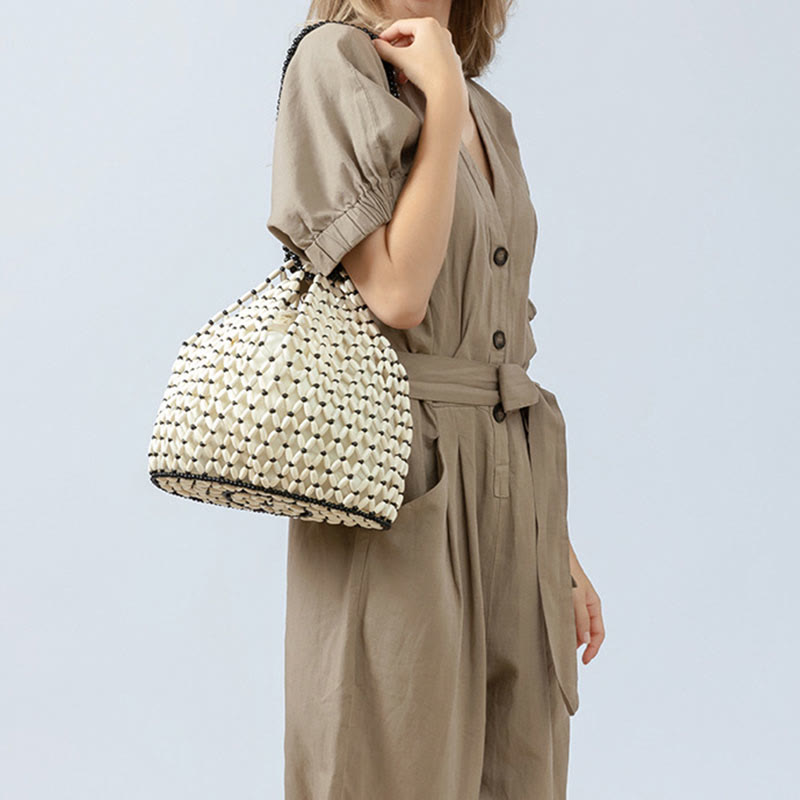 Wooden Beads Shoulder Bag | Eco-Friendly Yoga Tote 27cm