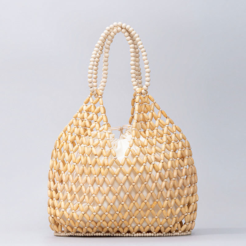 Wooden Beads Shoulder Bag | Eco-Friendly Yoga Tote 27cm