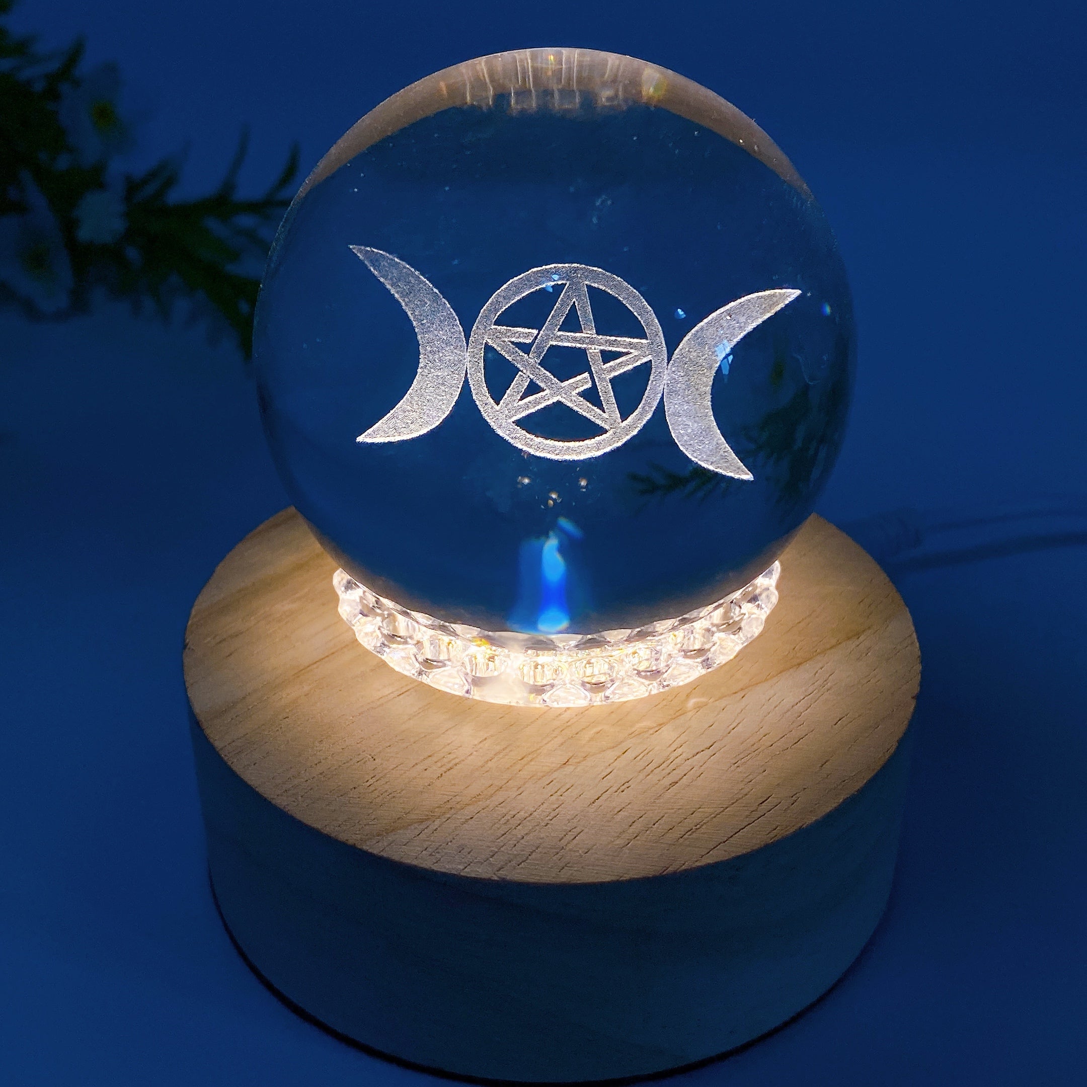 Wooden Crystal Healing Lamp with USB Spinning Stand 8cm