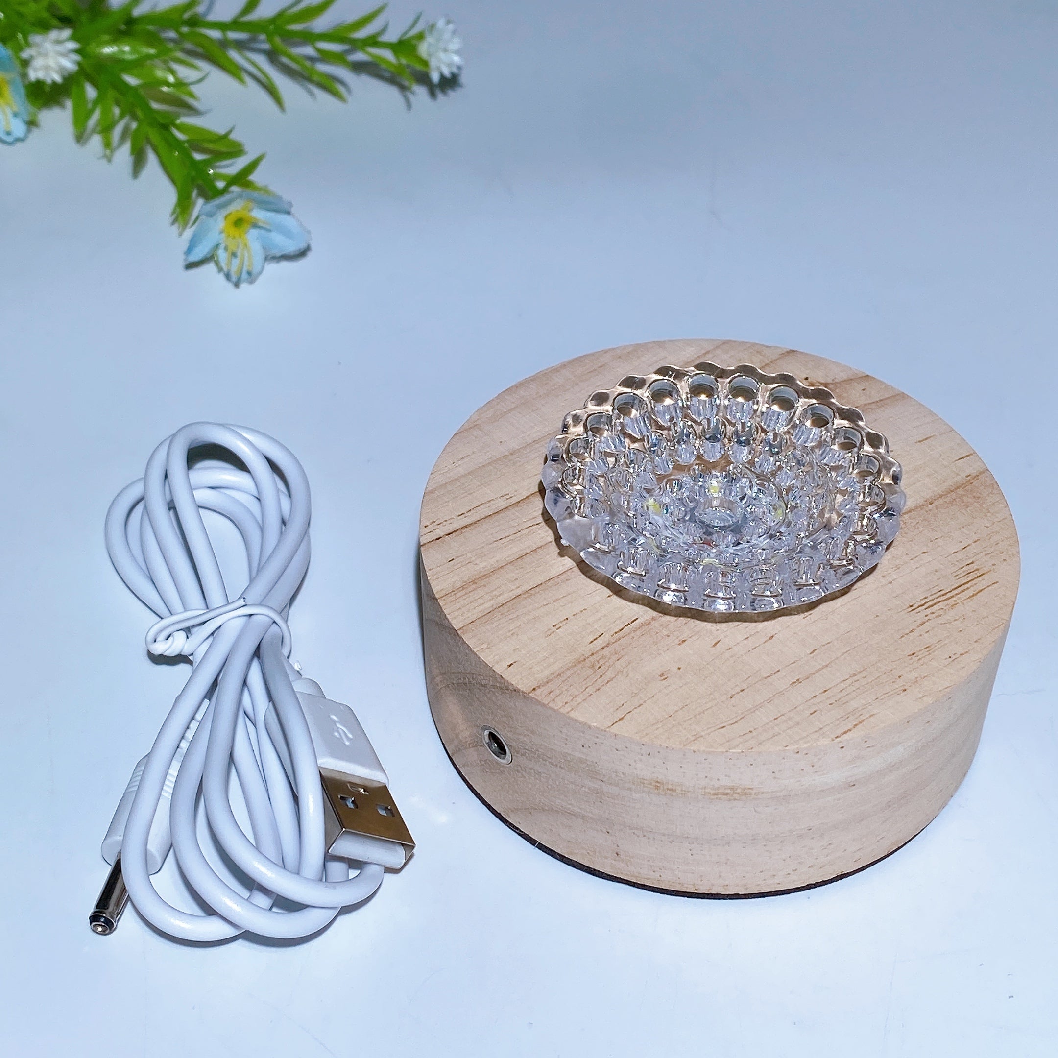 Wooden Crystal Healing Lamp with USB Spinning Stand 8cm