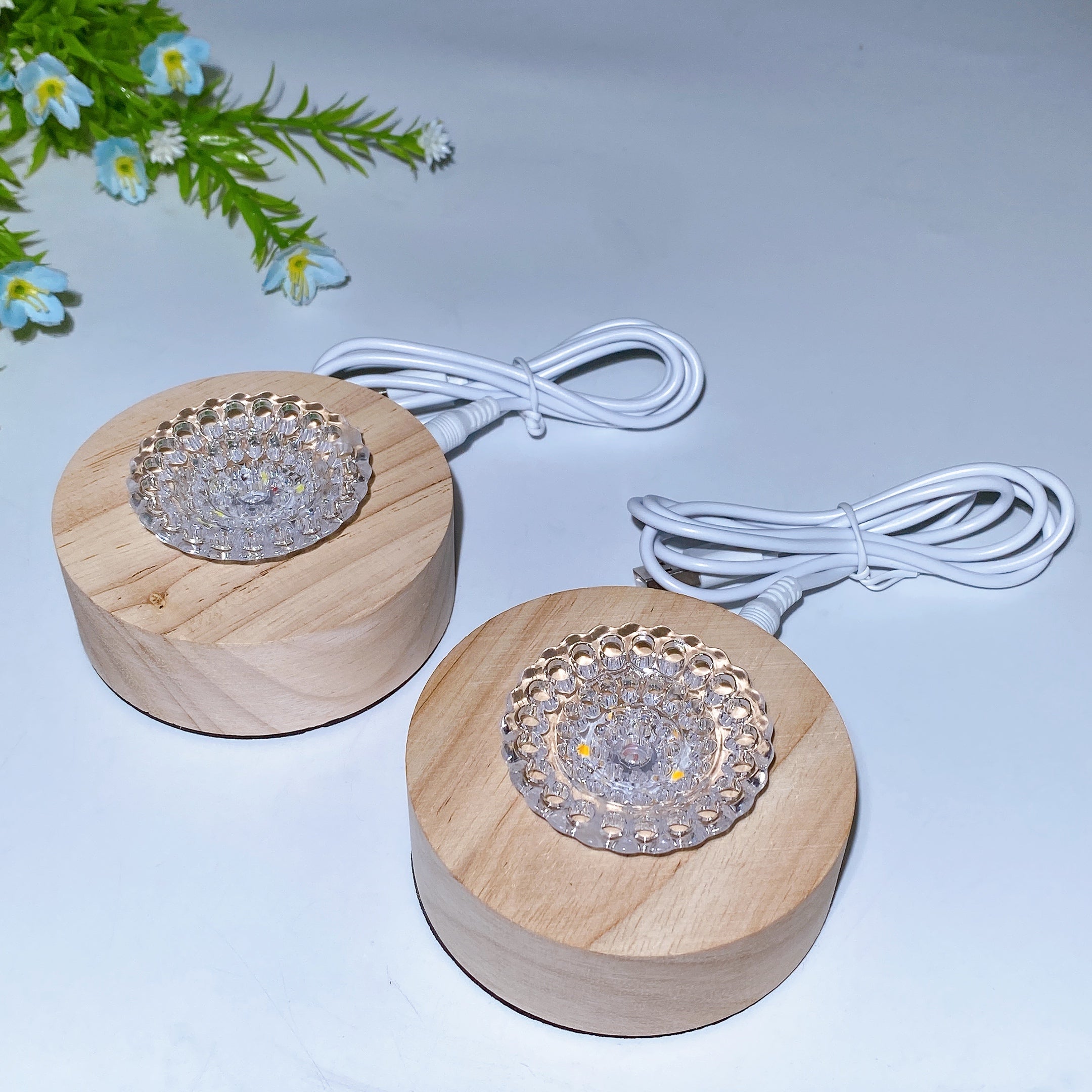 Wooden Crystal Healing Lamp with USB Spinning Stand 8cm