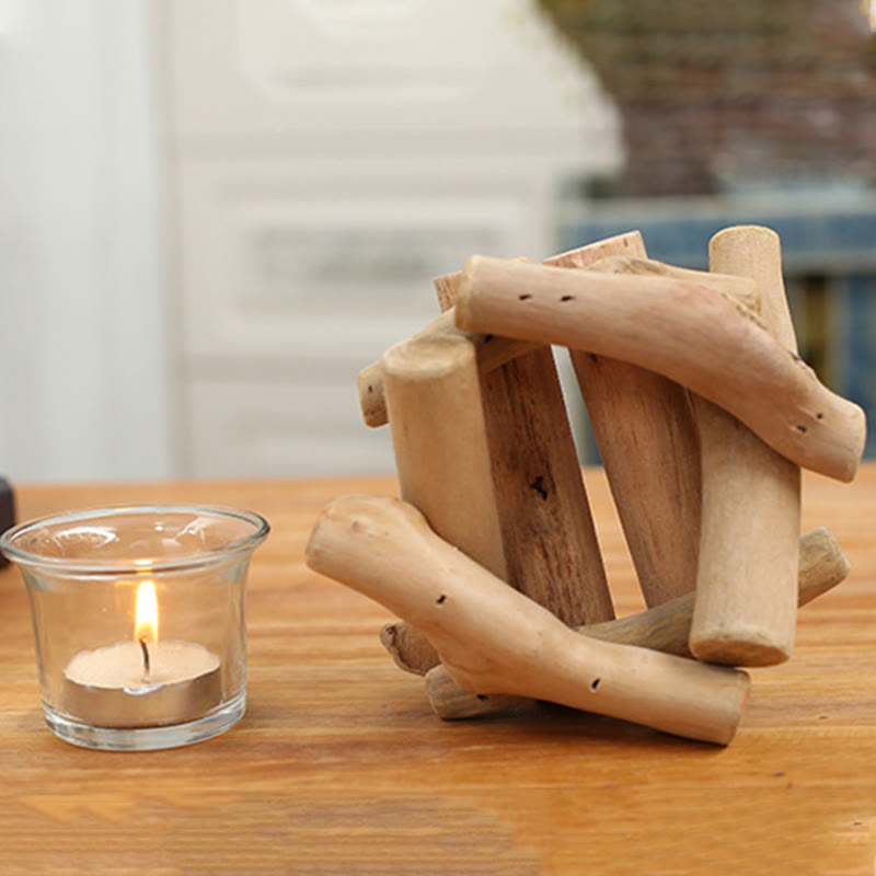 Wooden Spiritual Candlestick for Meditation Altar 14x14x8cm