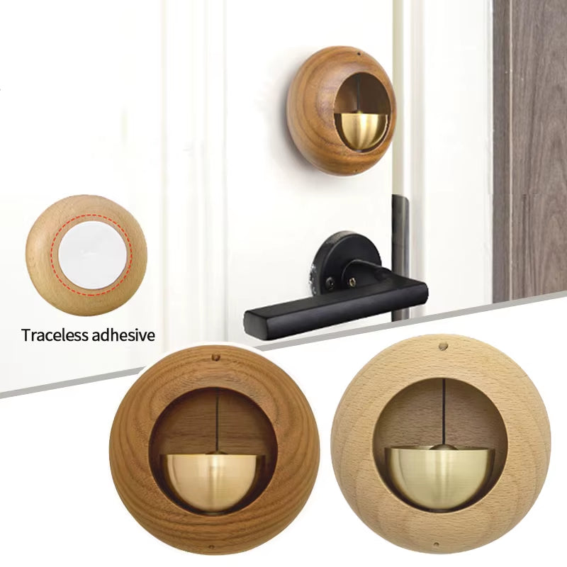 Circular wooden door stop with brass ball center in Wooden Wind Chime Decorative Door Bell