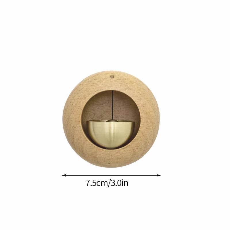 Circular wooden door pull with half-moon opening for Wooden Wind Chime Decorative Door Bell