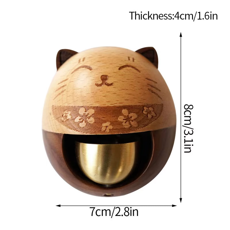 Wooden Wind Chime Decorative Door Bell with cat design, floral patterns, and a smiling face