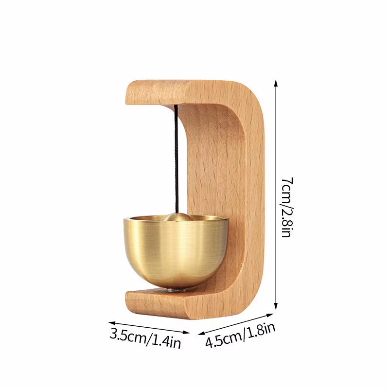 C-shaped wooden stand with a suspended brass bowl for Wooden Wind Chime Decorative Door Bell