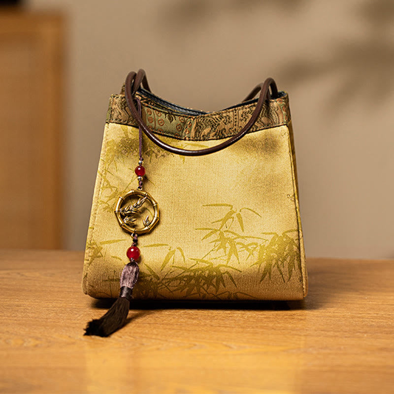 Xiangyunsha Silk Bamboo Branches Yoga Tote Bag 16cm