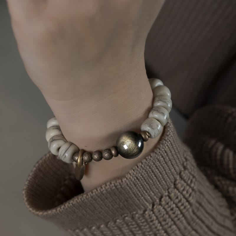 Yak Bone Gold Sheen Obsidian Strength Bracelet Unisex