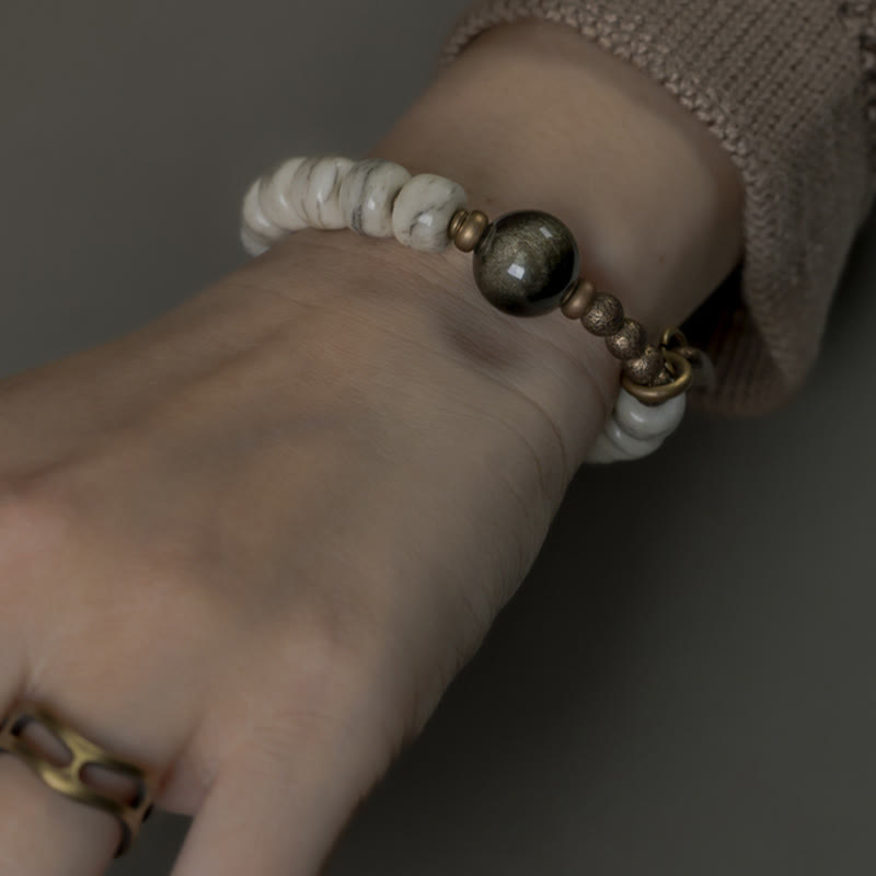 Yak Bone Gold Sheen Obsidian Strength Bracelet Unisex