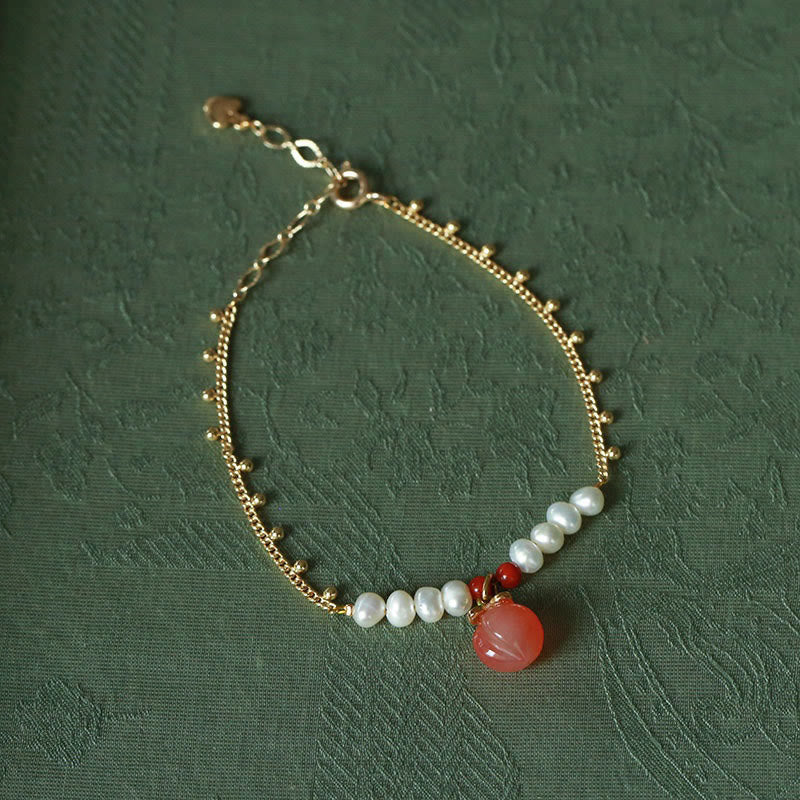 Yanyuan Agate Pearl Jewelry Set Gold-plated Copper 3Pcs Positive Energy