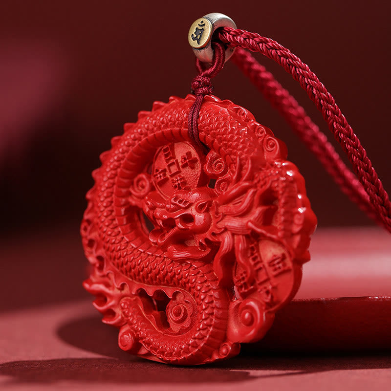Year of the Dragon Cinnabar Copper Coin Luck Necklace