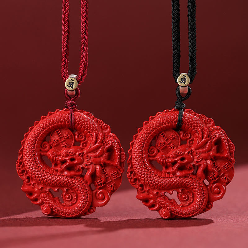 Year of the Dragon Cinnabar Copper Coin Luck Necklace