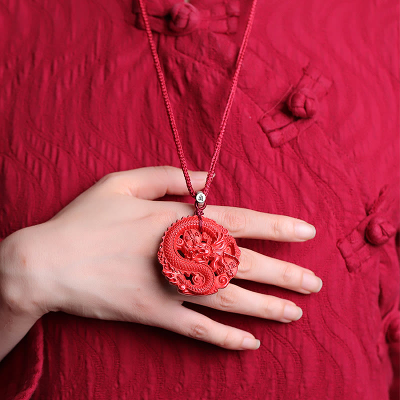 Year of the Dragon Cinnabar Copper Coin Luck Necklace