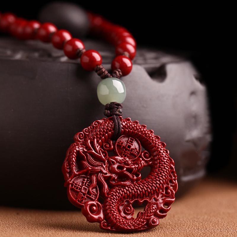 Year Of The Dragon Cinnabar Hetian Jade Necklace Pendant