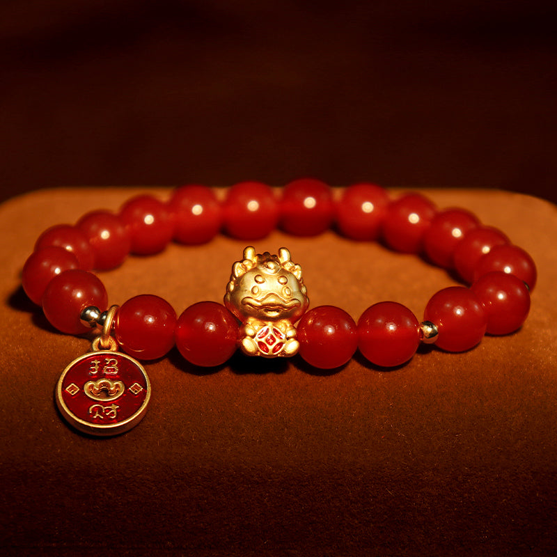 Year of the Dragon Red Agate Fortune Bracelet 8mm