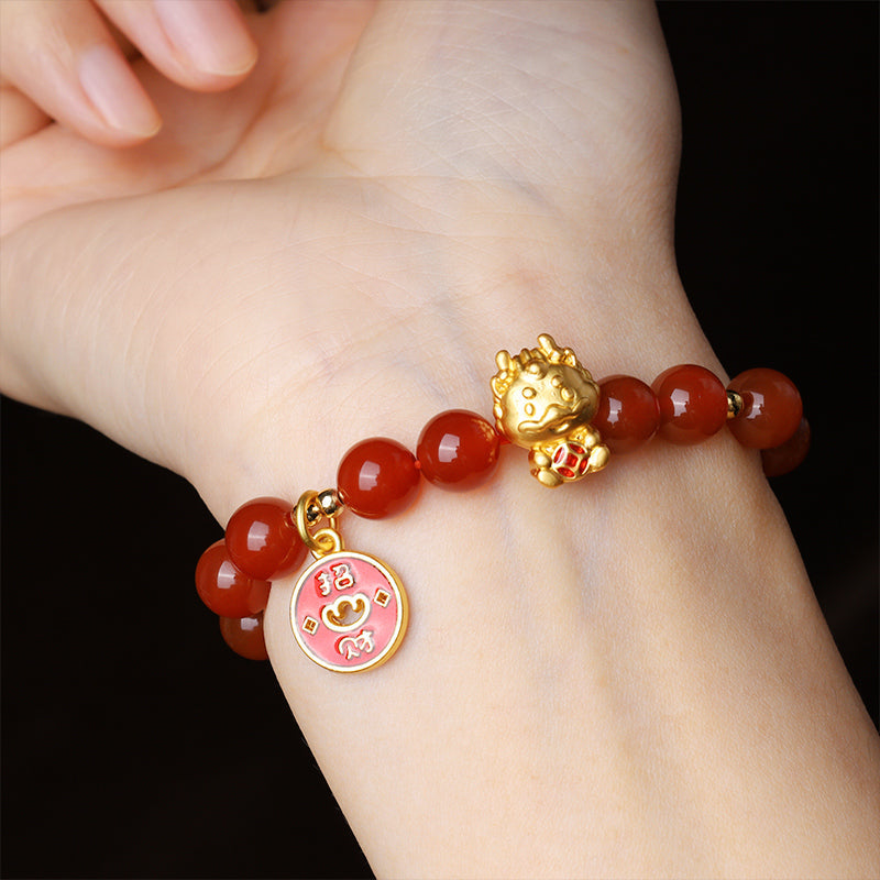 Year of the Dragon Red Agate Fortune Bracelet 8mm