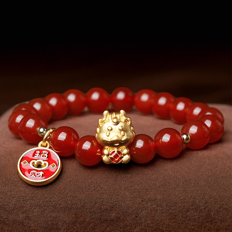 Year of the Dragon Red Agate Fortune Bracelet 8mm