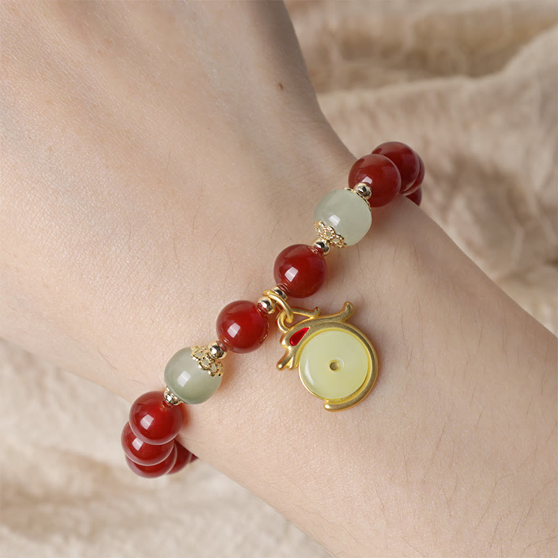 Year of the Dragon Red Agate Jade Peace Buckle Bracelet