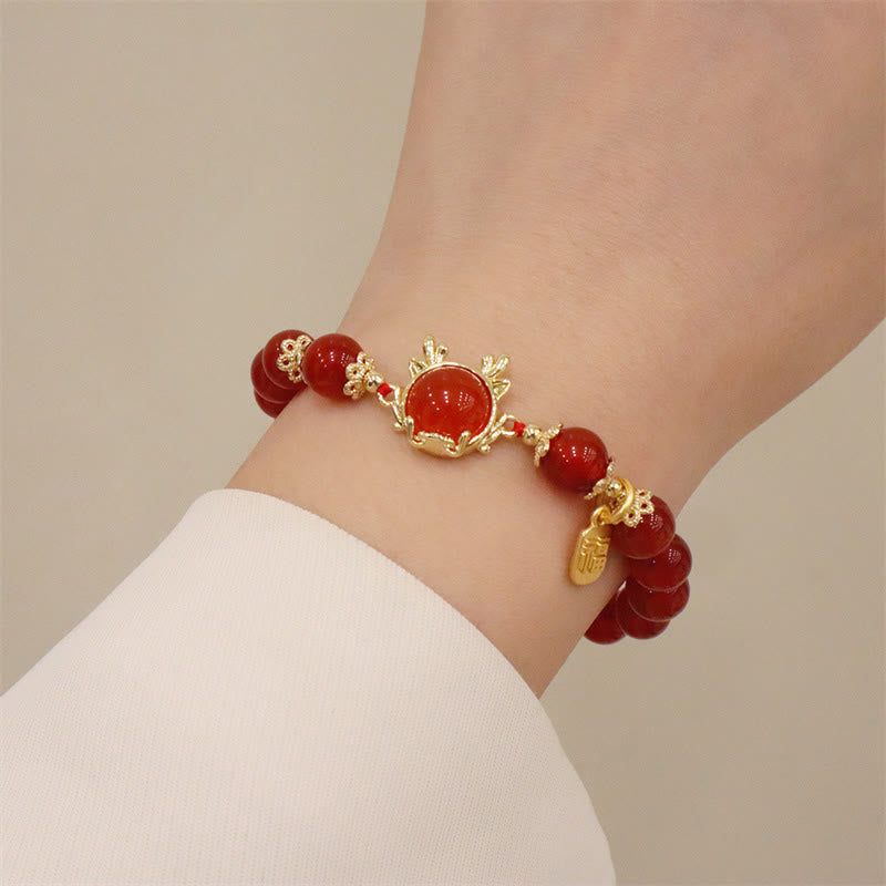 Year of the Dragon Red Agate Jade Peace Buckle Bracelet
