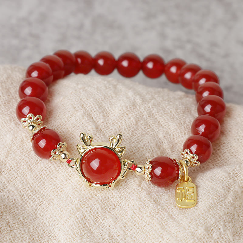 Year of the Dragon Red Agate Jade Peace Buckle Bracelet