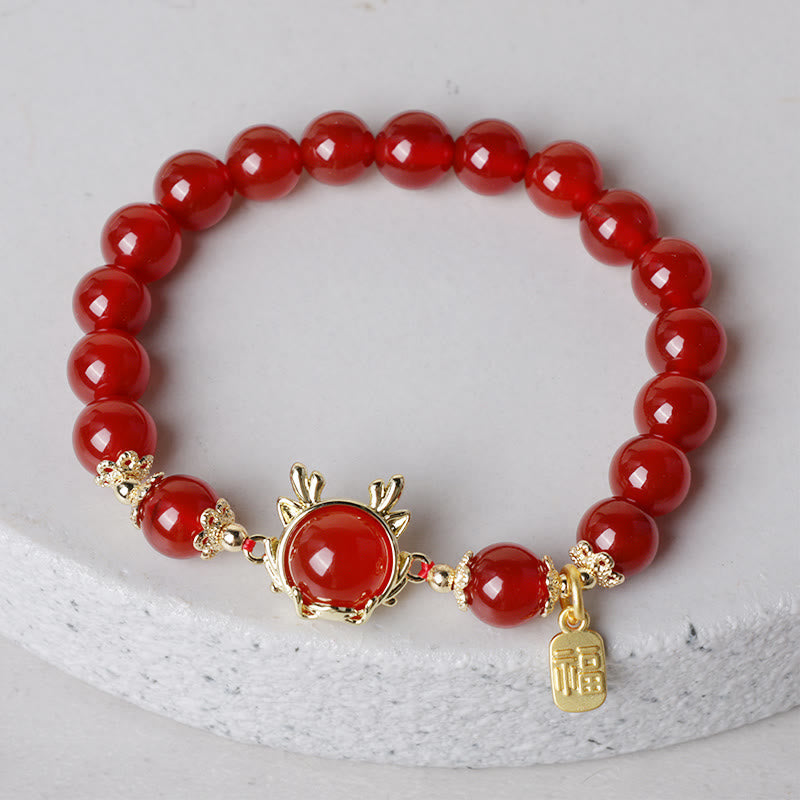 Year of the Dragon Red Agate Jade Peace Buckle Bracelet