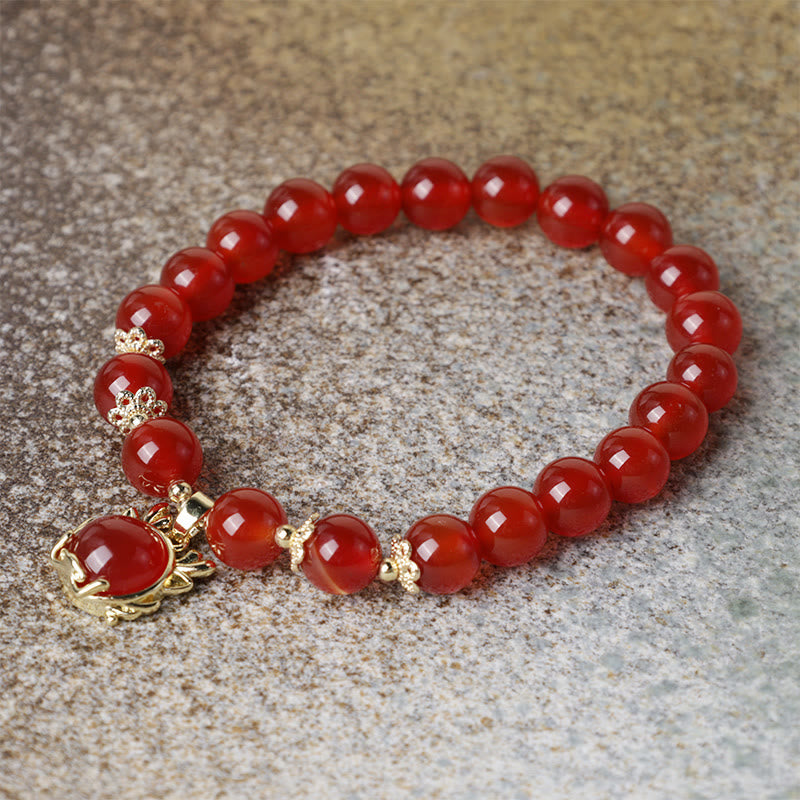 Year of the Dragon Red Agate Jade Peace Buckle Bracelet